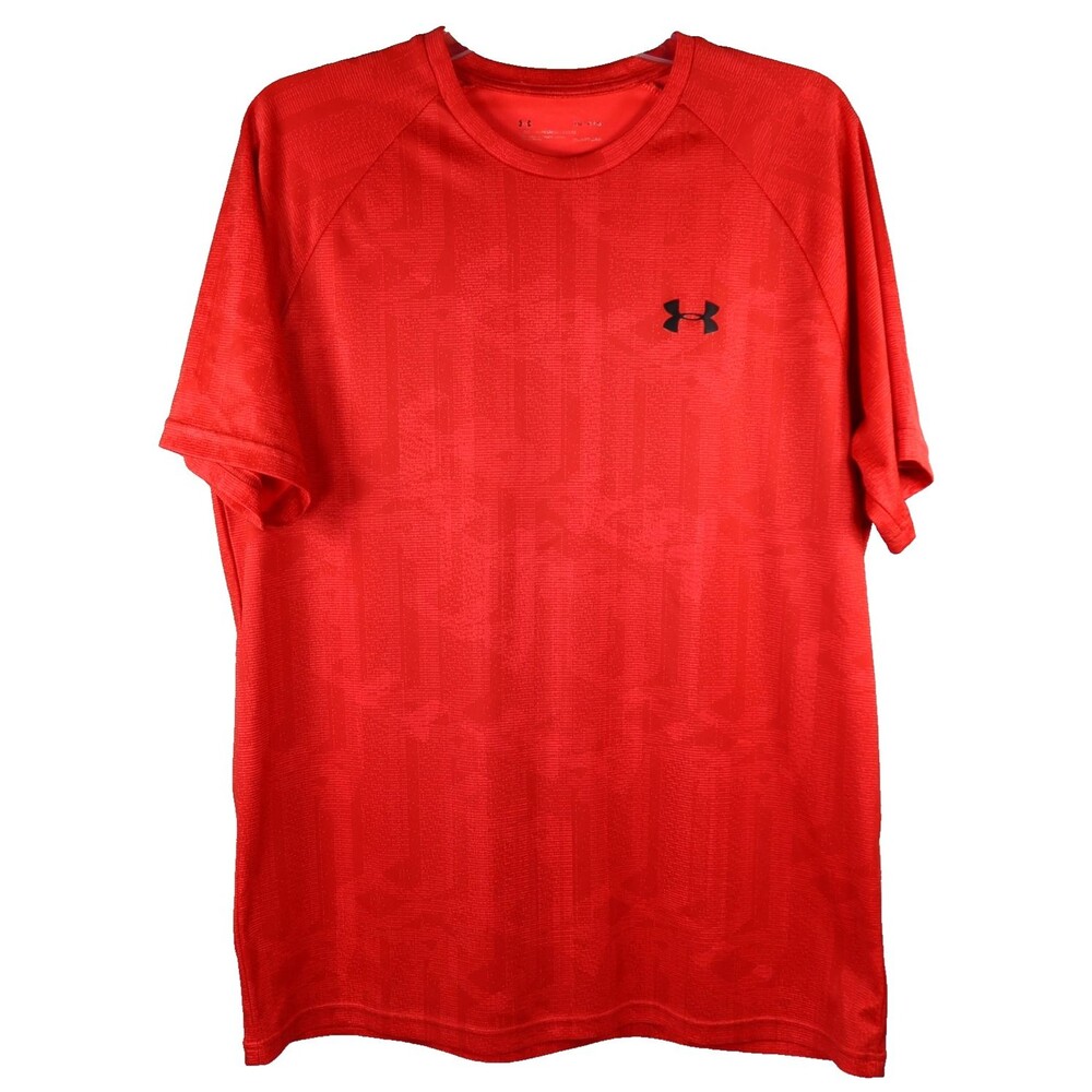Under Armour HeatGear Mens Large UA Velocity Short Sleeve Tee Shirt Orange Loose